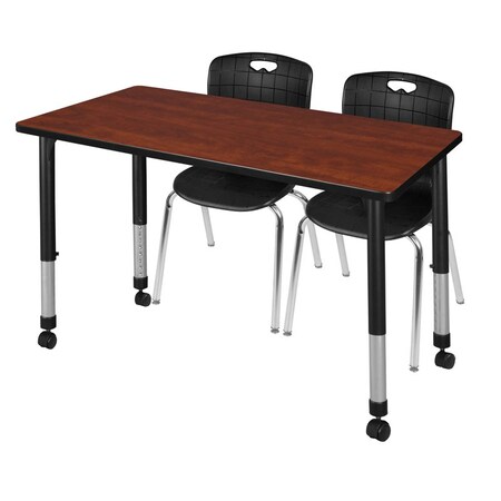 Regency Regency Kee 48 x 24 in. Mobile Adjustable Classroom Table- Cherry & 2 Andy 18 in. Stack Chairs- Black MT4824CHAPCBK40BK